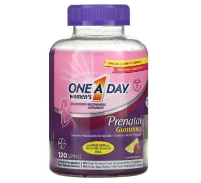 One-A-Day, Women's Prenatal Gummies with Folic Acid and DHA, Multivitamin/Multimineral Supplement, 120 Gummies