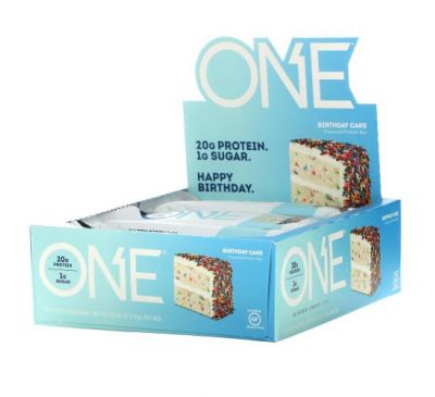 One Brands, ONE, протеиновые батончики, вкус «Именинный пирог», 12 шт. по 60 г (2,12 унции)