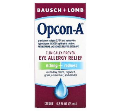 Opcon-A, полегшення симптомів алергії на очах, клінічно доведений склад, 15 мл (0,5 рідк. унції)