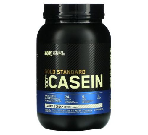 Optimum Nutrition, Gold Standard 100% Casein, казеин со вкусом печенья и сливок, 909 г (2 фунта)