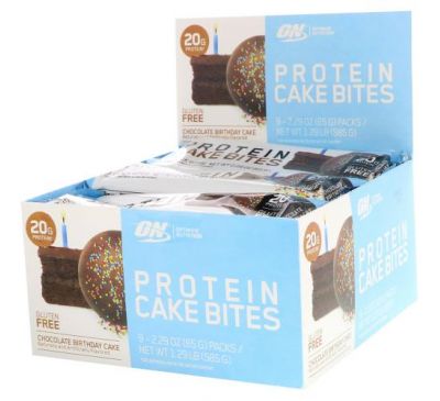 Optimum Nutrition, Protein Cake Bites, Chocolate Birthday Cake, 9 Bars, 2.29 oz (65 g) Each