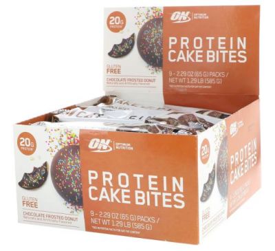 Optimum Nutrition, Protein Cake Bites, Шоколадный пончик, 9 батончиков, 2,29 унции (65 г) каждый