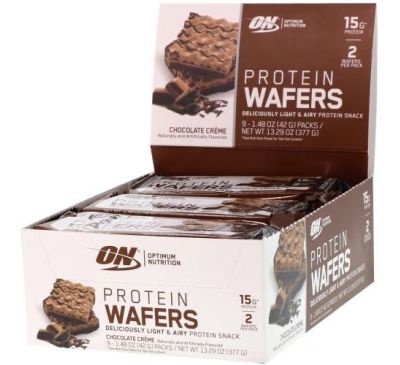 Optimum Nutrition, Protein Wafers, Chocolate Creme, 9 Packs, 1.48 oz (42 g) Each