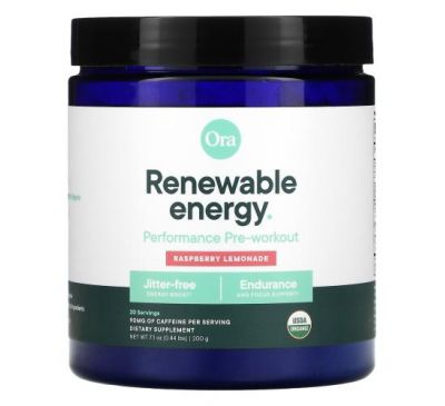 Ora, Renewable Energy, Performance Pre-Workout, Raspberry Lemonade, 0.44 lbs (200 g)