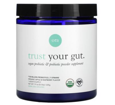 Ora, Trust Your Gut, веганская порошковая добавка с пробиотиками и пребиотиками, органическое яблоко и малина, 225 г (7,9 унции)
