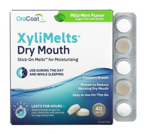 OraCoat, XyliMelts for Dry Mouth, Mild-Mint, 40 Melts