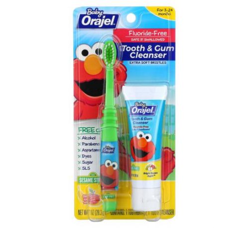 Orajel, очищувальний засіб для зубів і ясен Elmo, без фториду, для дітей у віці від 3 місяців до 2 років, суміш банана та яблука, 28,3 г (1 унція)