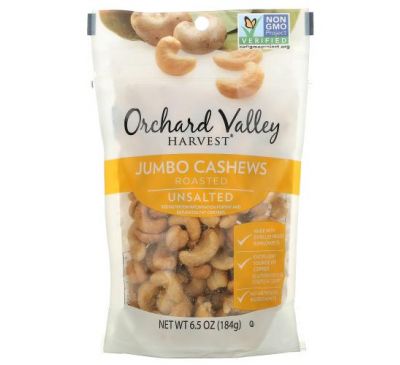 Orchard Valley Harvest, Jumbo Cashews, Roasted, Unsalted, 6.5 oz (184 g)