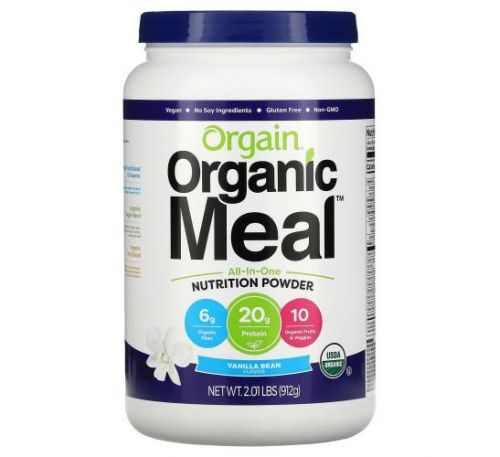 Orgain, Organic Meal, All-In-One Nutrition Powder, Vanilla Bean, 2.01 lbs (912 g)