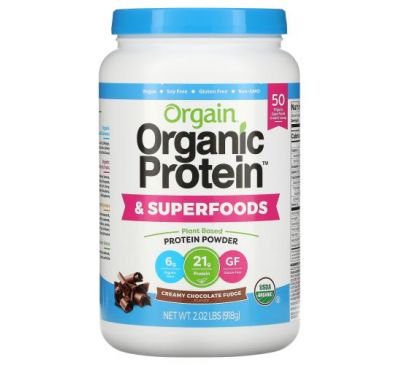 Orgain, Organic Protein & Superfoods Powder, Plant Based, Creamy Chocolate Fudge, 2.02 lbs (918 g)