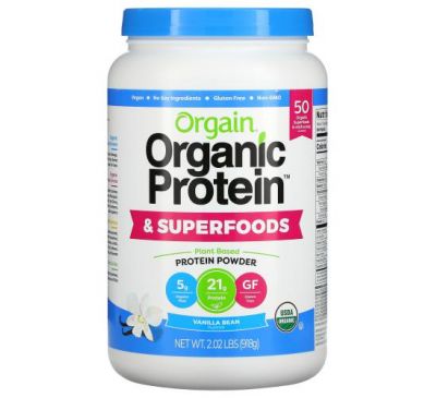 Orgain, Органический протеин и порошок суперпродуктов, на растительной основе, ванильные стручки, 2,02 фунта (918 г)