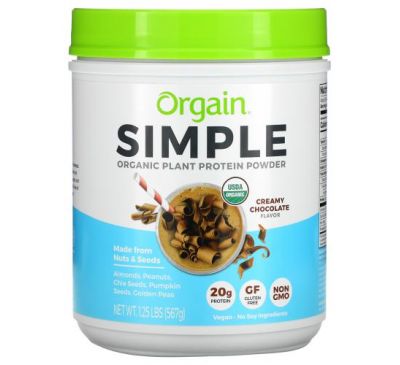 Orgain, Simple, органический растительный протеиновый порошок, сливочный шоколад, 567 г (1,25 фунта)