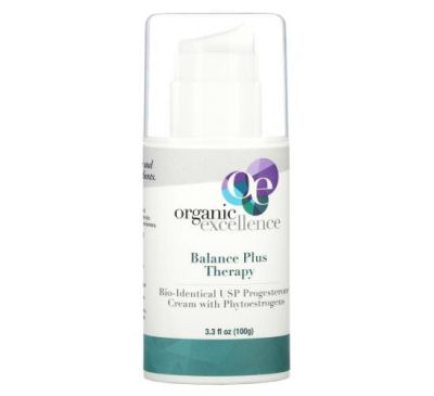 Organic Excellence, Balance Plus Therapy, Bio-Identical USP Progesterone Cream with Phytoestrogens, 3.3 fl oz (100 g)