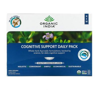 Organic India, Cognitive Support Daily Pack, 30 Daily Packs, 180 Vegetable Capsules