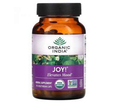 Organic India, Joy!, Elevates Mood, 90 Vegetarian Caps