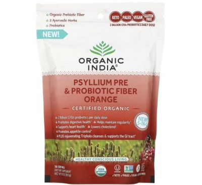 Organic India, Пре и пробиотическое волокно подорожника, апельсин, 10 унций (283,5 г)