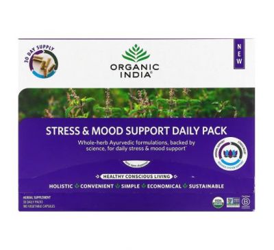 Organic India, Stress & Mood Support Daily Pack, 30 Daily Packs, 180 Vegetable Capsules