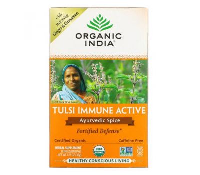 Organic India, Tulsi Immune Active, Ayurvedic Spice, Caffeine Free, 18 Infusion Bags, 1.27 oz (36 g)