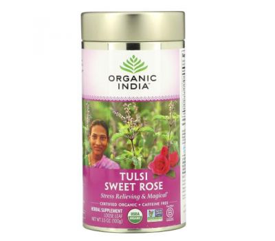 Organic India, тулсі й солодка троянда, без кофеїну, 100 г (3,5 унції)