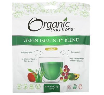 Organic Traditions, Смесь зеленого иммунитета, 4,2 унции (120 г)