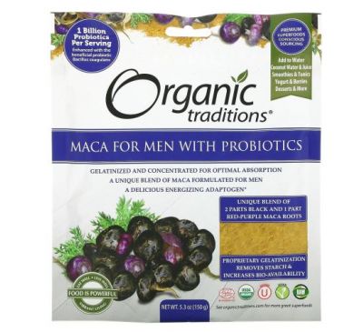 Organic Traditions, Мака для мужчин с пробиотиками, 150 г (5,3 унции)