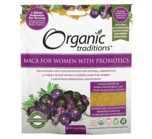 Organic Traditions, Maca For Women with Probiotics, 5.3 oz (150 g)