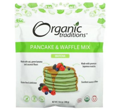 Organic Traditions, Pancake & Waffle Mix, Matcha, 10.6 oz (300 g)