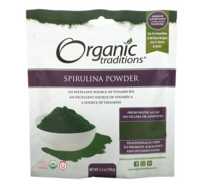 Organic Traditions, Spirulina Powder, 5.3 oz (150 g)