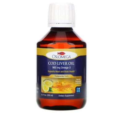 Oslomega, жир із печінки норвезької тріски, натуральний лимонний смак, 960 мг, 200 мл (6,7 рідк. унції)
