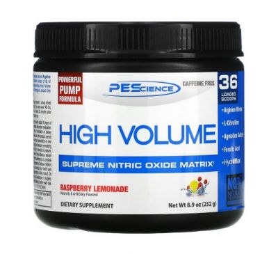PEScience, High Volume, Supreme Nitric Oxide Matrix, Caffeine Free, Raspberry Lemonade, 8.9 oz (252 g)