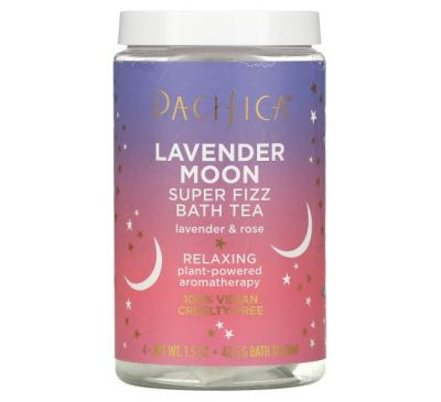 Pacifica, Lavender Moon, чай для ванн Super Fizz, лаванда и роза, 4 чайных пакетика для ванн, 42,5 г (1,5 унции)