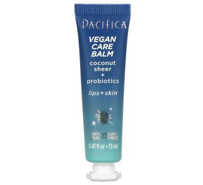 Pacifica, Vegan Care Balm, Coconut Sheer + Probiotics, Lips + Skin, 0.43 fl oz (13 ml)