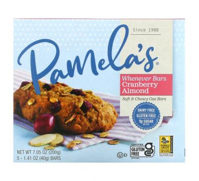 Pamela's Products, Whenever Bars, Oat Cranberry Almond, 5 Bars, 1.41 oz (40 g) Each