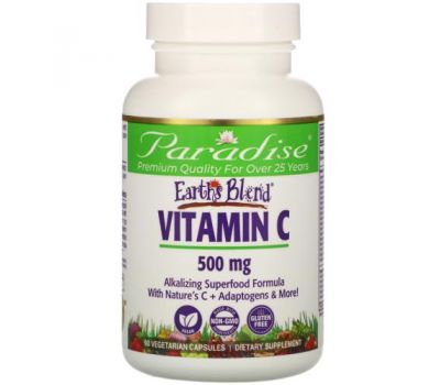 Paradise Herbs, Earth's Blend, витамин С, 500 мг, 90 вегетарианских капсул