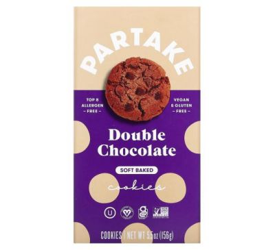 Partake, Мягкое печенье, двойной шоколад, 156 г (5,5 унции)