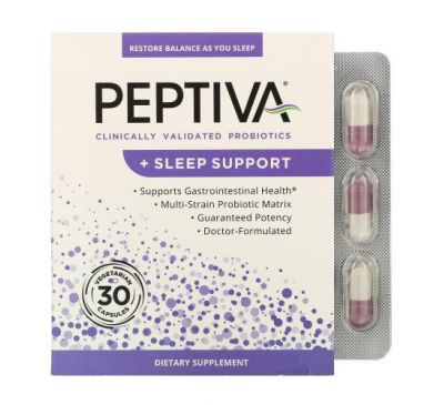 Peptiva, Clinically Validated Probiotics + Sleep Support, 30 Vegetarian Capsules