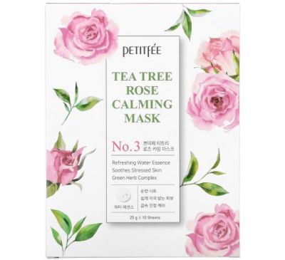 Petitfee, Tea Tree Rose Calming Beauty Mask, No. 3, 10 Sheets, 25 g Each