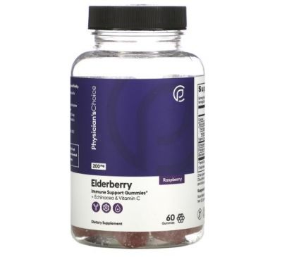 Physician's Choice, Elderberry + Echinacea & Vitamin C, Raspberry, 200 mg, 60 Gummies