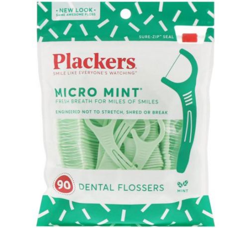 Plackers, Micro Mint, зубочистки з ниткою, м’ята, 90 шт.