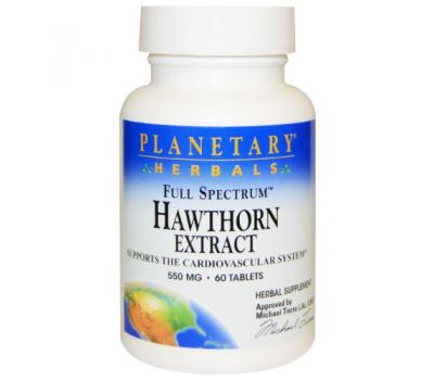 Planetary Herbals, Full Spectrum, Hawthorn Extract, 550 mg, 60 Tablets