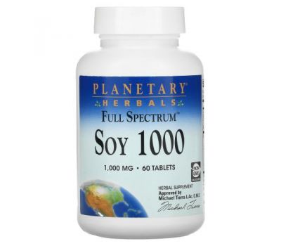 Planetary Herbals, Full Spectrum Soy 1000, комплекс изофлавонов сои, 1000 мг, 60 таблеток