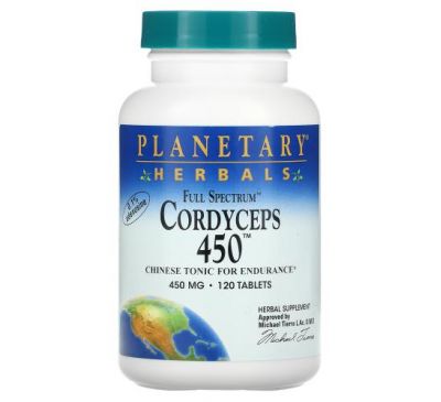 Planetary Herbals, кордицепс 450, Full Spectrum, 450 мг, 120 таблеток