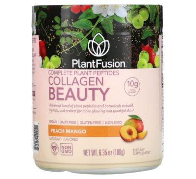 PlantFusion, Complete Plant Peptides, Collagen Beauty, Peach Mango, 6.35 oz (180 g)