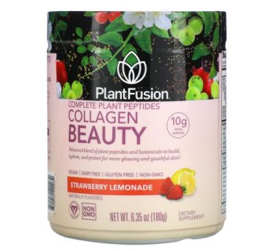 PlantFusion, Collagen Beauty, комплекс с растительными пептидами, клубничный лимонад, 180 г (6,35 унций)