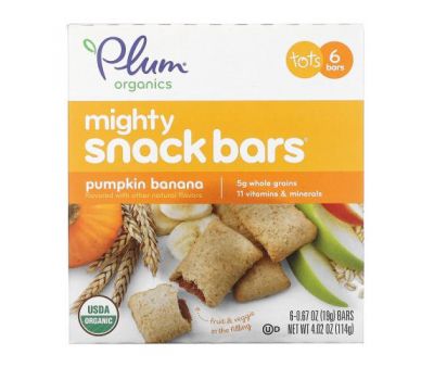 Plum Organics, Mighty Snack Bars, Tots, Pumpkin Banana, 6 Bars, 0.67 oz (19 g) Each