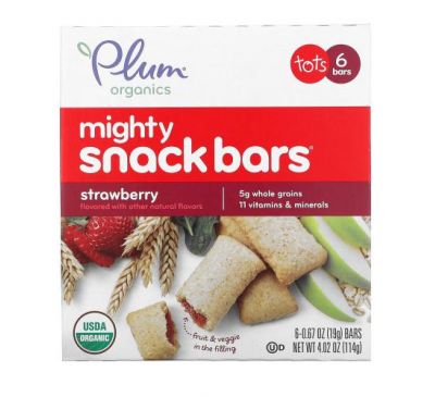 Plum Organics, Mighty Snack Bars, для малюків, полуничний смак, 6 батончиків по 19 г (0,67 унції)