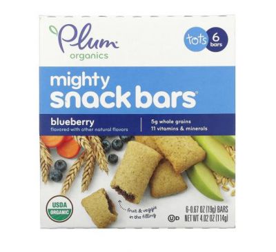 Plum Organics, Mighty Snack Bars, снеки для малюків з лохиною, 6 батончиків. по 19 г (0,67 унції)