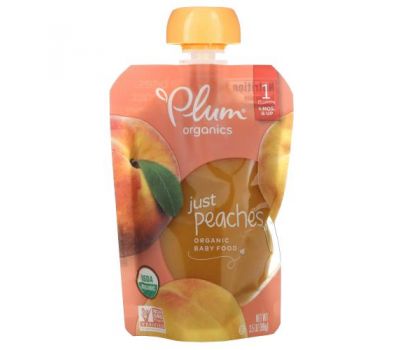 Plum Organics, Organic Baby Food, 4 Mons & Up, Just Peaches, 3.5 oz (99 g)