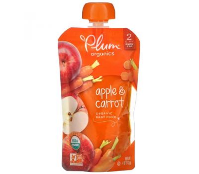 Plum Organics, Organic Baby Food, Stage 2, Apple & Carrot, 4 oz (113 g)