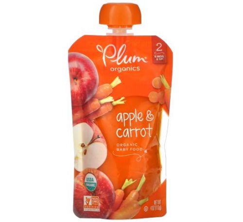Plum Organics, Organic Baby Food, Stage 2, Apple & Carrot, 4 oz (113 g)